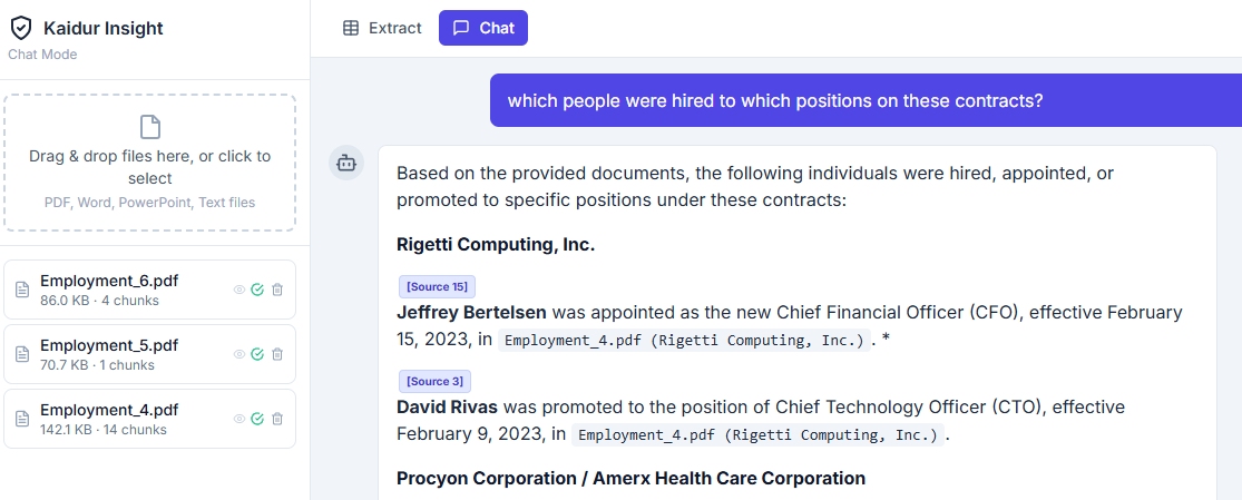 Chat answering a question with source citations